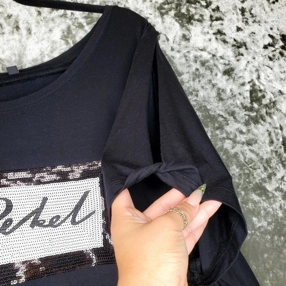 Rebel by Rebel Wilson X Angels Black Sequin Cold Shoulder Top - Picture 3 of 5